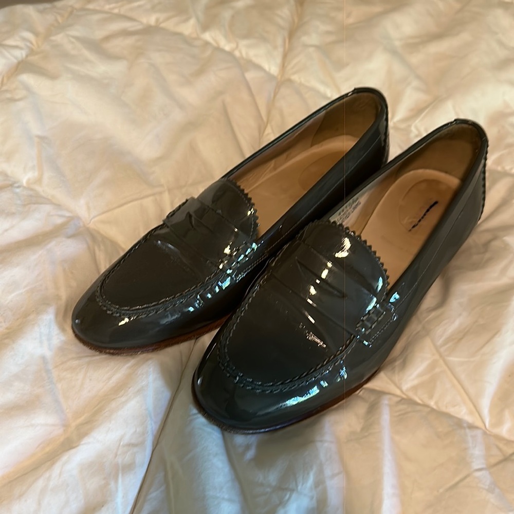 JCrew Dark Grey patent leather loafers 6.5